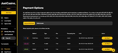 Just Casino Payment Page